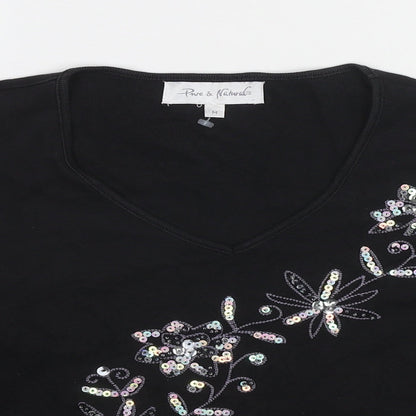 Womens UK Size M Pure & Natural Black Basic T-Shirt