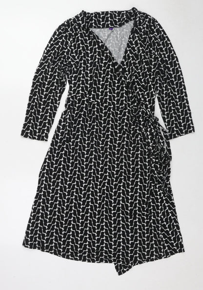 Seraphine Womens Black Geometric Viscose Wrap Dress Size 12 V-Neck Tie