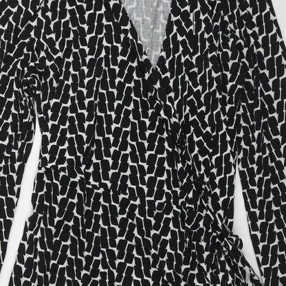 Seraphine Womens Black Geometric Viscose Wrap Dress Size 12 V-Neck Tie