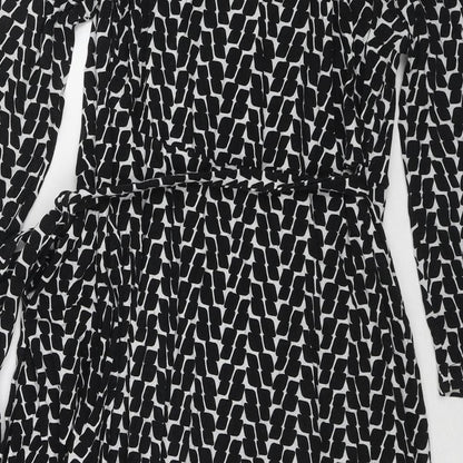 Seraphine Womens Black Geometric Viscose Wrap Dress Size 12 V-Neck Tie