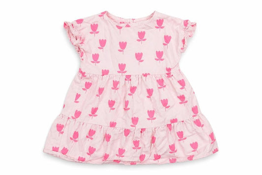 Marks and Spencer Girls Pink Floral Cotton A-Line Size 3-6 Months Round Neck Button
