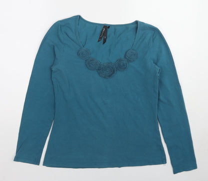 FLOWER Womens Blue Cotton Basic T-Shirt Size 12 Scoop Neck