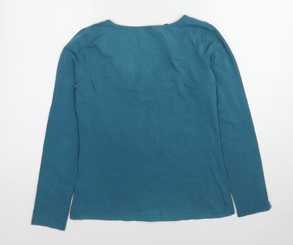 FLOWER Womens Blue Cotton Basic T-Shirt Size 12 Scoop Neck