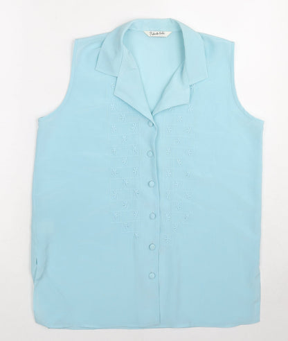 Robento Celli Womens Blue Polyester Basic Button-Up Size 14 Collared