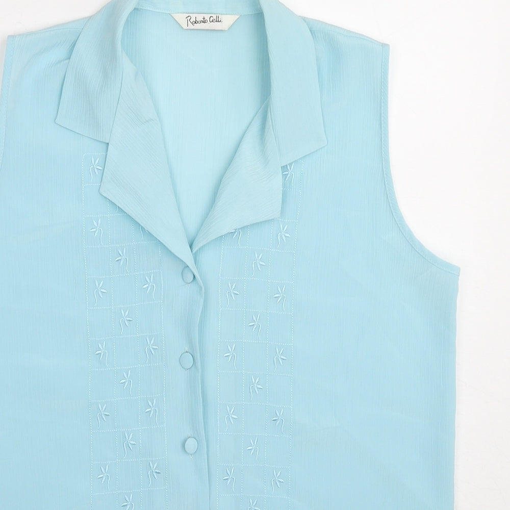 Robento Celli Womens Blue Polyester Basic Button-Up Size 14 Collared