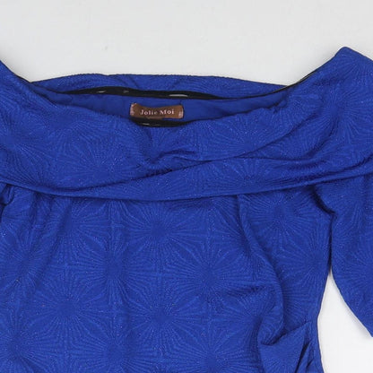 Jolie Moi Womens Blue Geometric Polyester Basic Blouse Size 12 Off the Shoulder