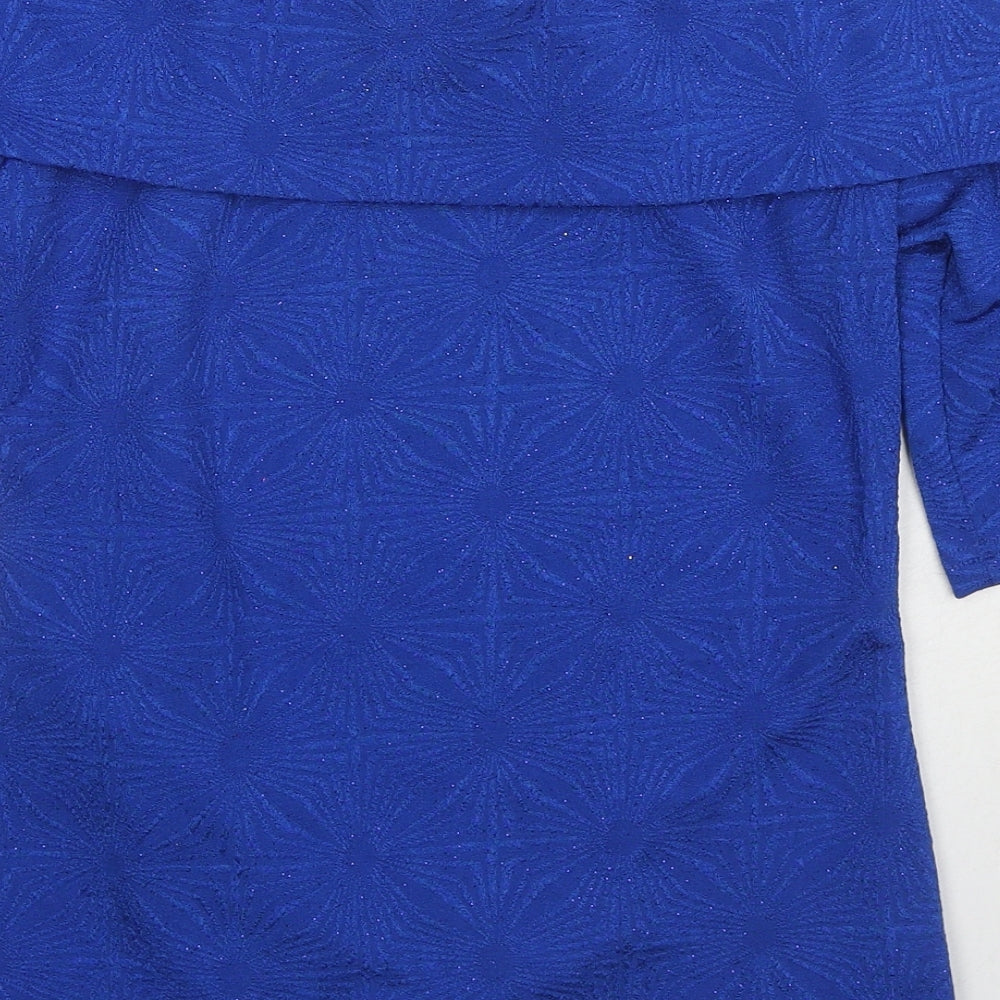 Jolie Moi Womens Blue Geometric Polyester Basic Blouse Size 12 Off the Shoulder