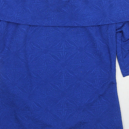 Jolie Moi Womens Blue Geometric Polyester Basic Blouse Size 12 Off the Shoulder