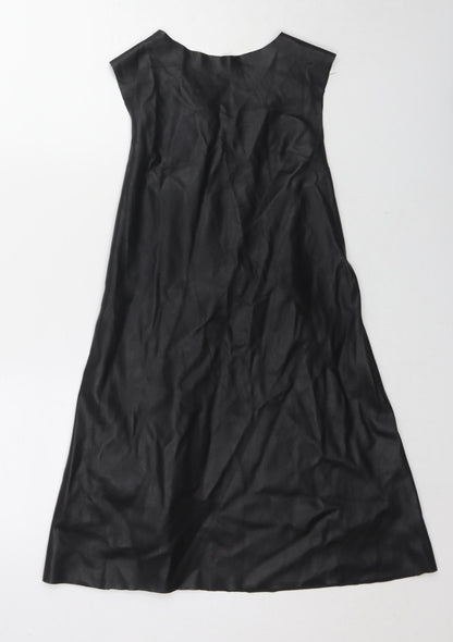 Zara Womens Black Viscose Tank Dress Size S Round Neck Tie