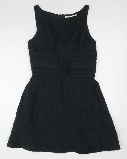 LEON MAX Womens Black Cotton A-Line Size 6 Round Neck Zip