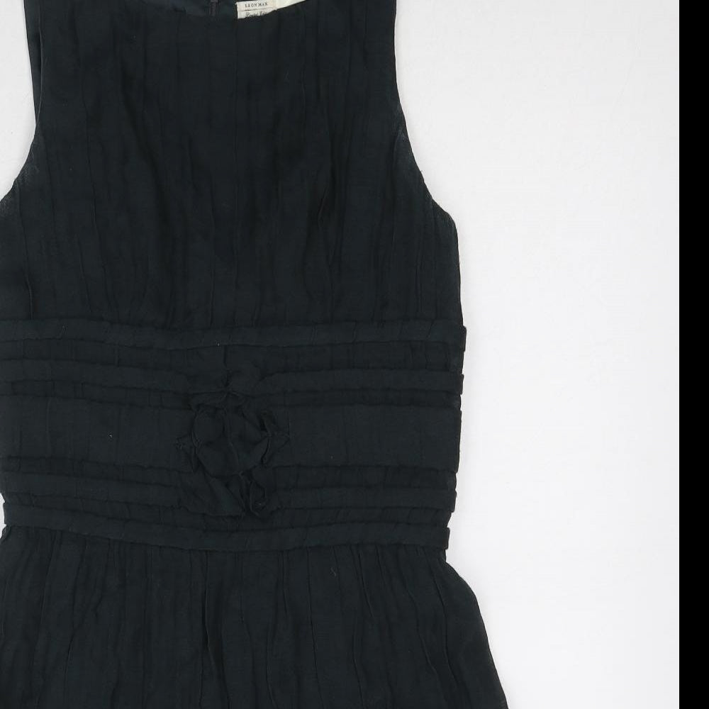 LEON MAX Womens Black Cotton A-Line Size 6 Round Neck Zip