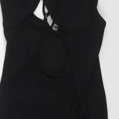 Bershka Womens Black Polyester Bodycon Size S V-Neck Pullover