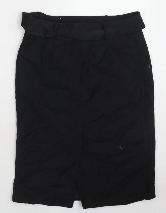 Monsoon Womens Black Polyester A-Line Skirt Size 8 Zip - Belt included