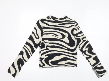 H&M Girls White Mock Neck Geometric Viscose Pullover Jumper Size 12-13 Years Pullover - 12-14 Years