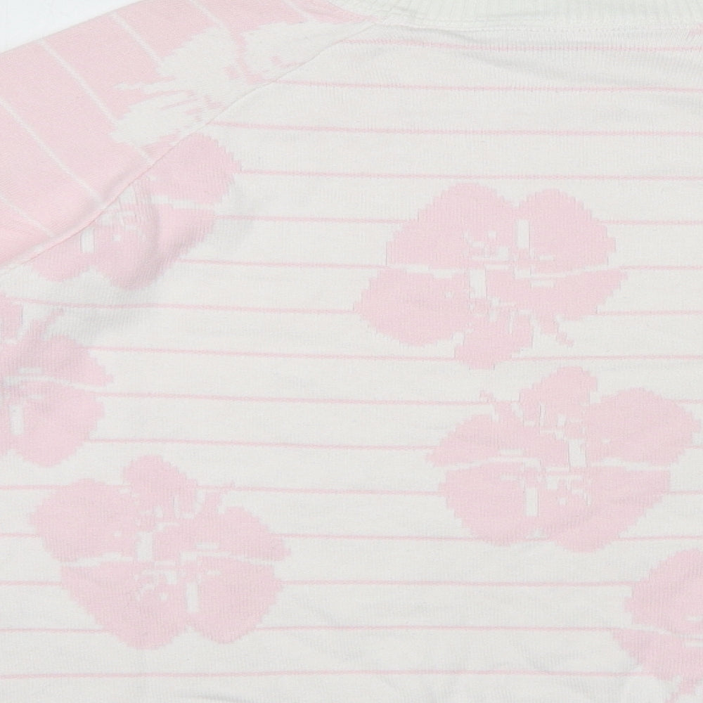 Crew Clothing Womens Pink Round Neck Striped Cotton Pullover Jumper Size 14 - Flower Detail