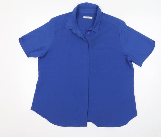 Classic Womens Blue Polyester Basic Button-Up Size 16 Collared