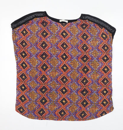 Indigo Womens Black Geometric Polyester Basic Blouse Size 18 Boat Neck