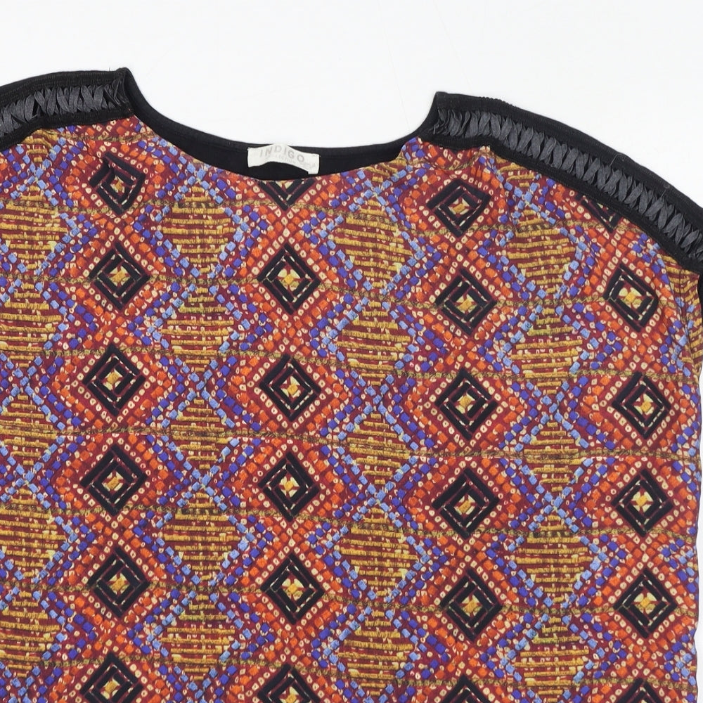 Indigo Womens Black Geometric Polyester Basic Blouse Size 18 Boat Neck