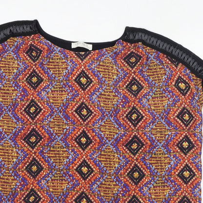 Indigo Womens Black Geometric Polyester Basic Blouse Size 18 Boat Neck