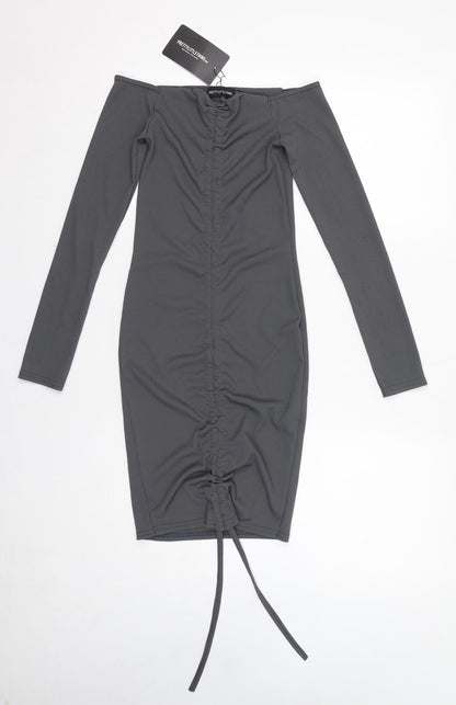 PRETTYLITTLETHING Womens Grey Polyester Bodycon Size 8 Off the Shoulder Pullover