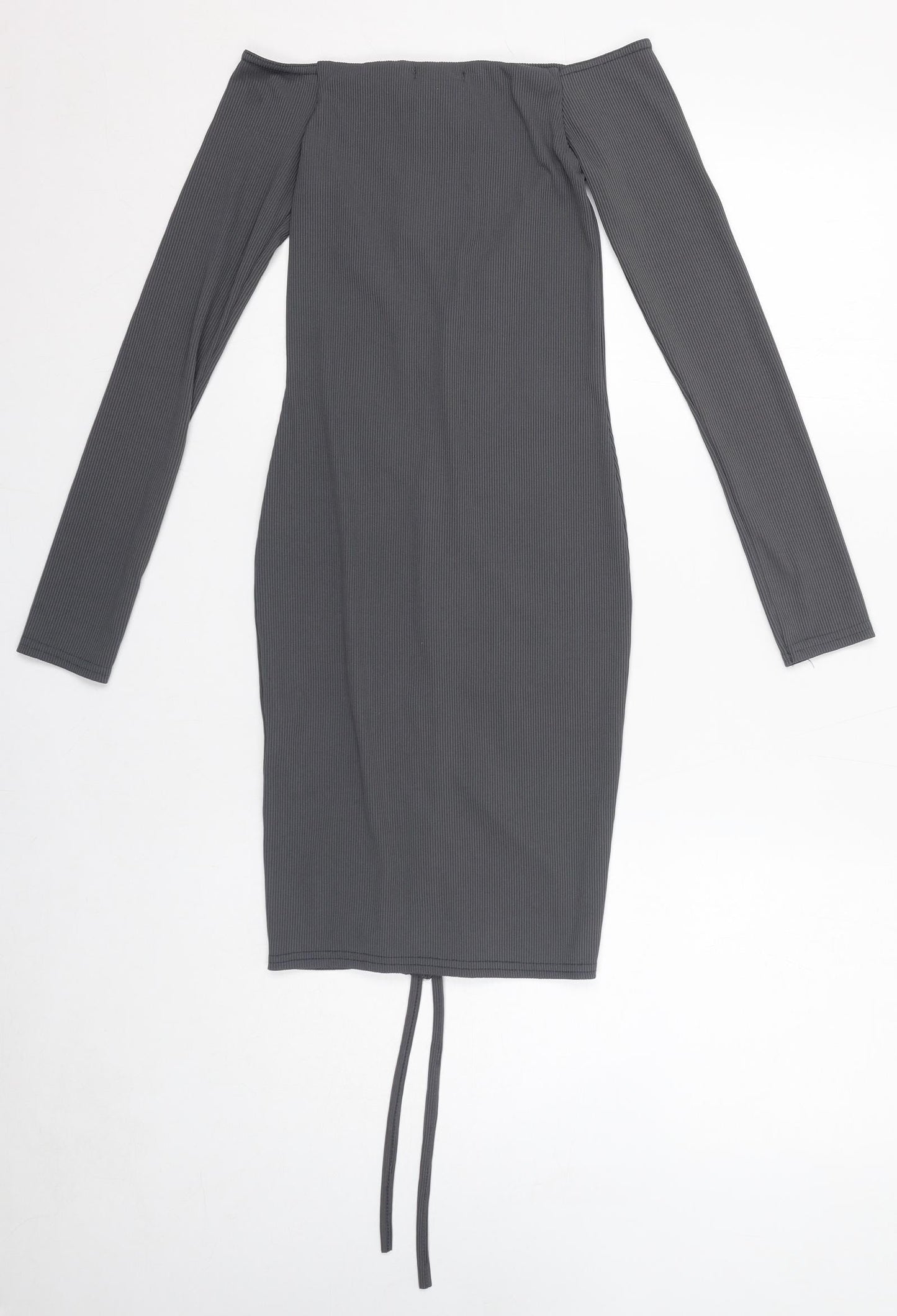 PRETTYLITTLETHING Womens Grey Polyester Bodycon Size 8 Off the Shoulder Pullover