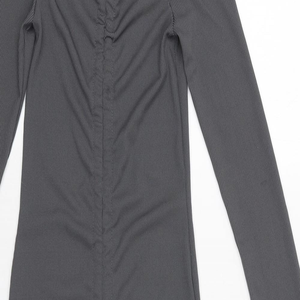 PRETTYLITTLETHING Womens Grey Polyester Bodycon Size 8 Off the Shoulder Pullover