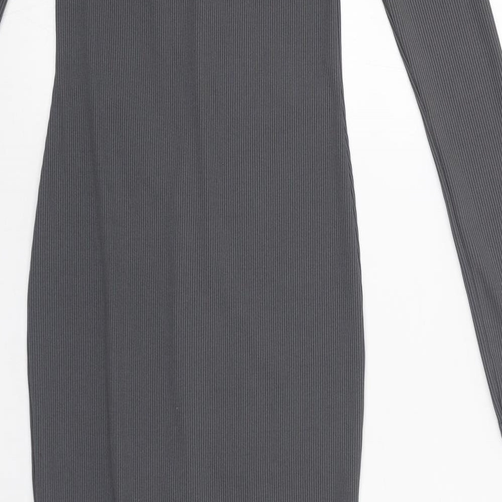 PRETTYLITTLETHING Womens Grey Polyester Bodycon Size 8 Off the Shoulder Pullover