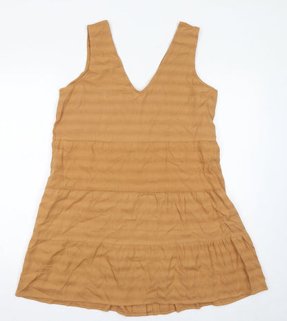 ASOS Womens Brown Striped 100% Cotton Pinafore/Dungaree Dress Size 12 V-Neck Button