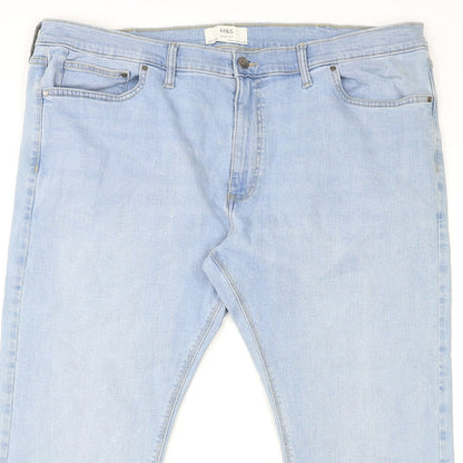 Marks and Spencer Womens Blue Cotton Straight Jeans Size 42 in L29 in Slim Zip
