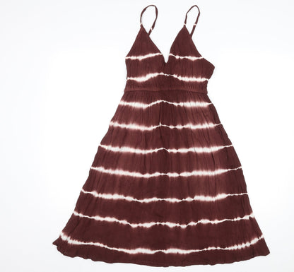 CYN Womens Brown Tie Dye Cotton Slip Dress Size M V-Neck Pullover