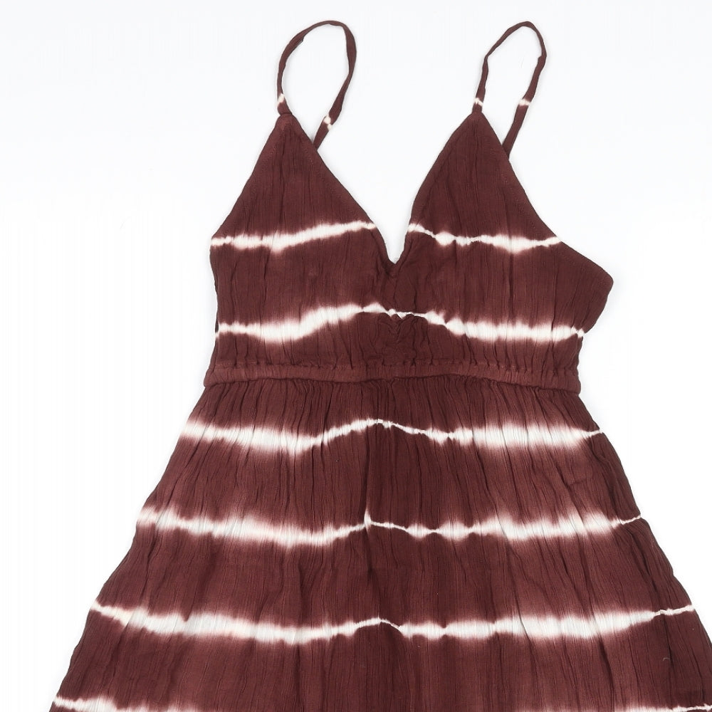 CYN Womens Brown Tie Dye Cotton Slip Dress Size M V-Neck Pullover
