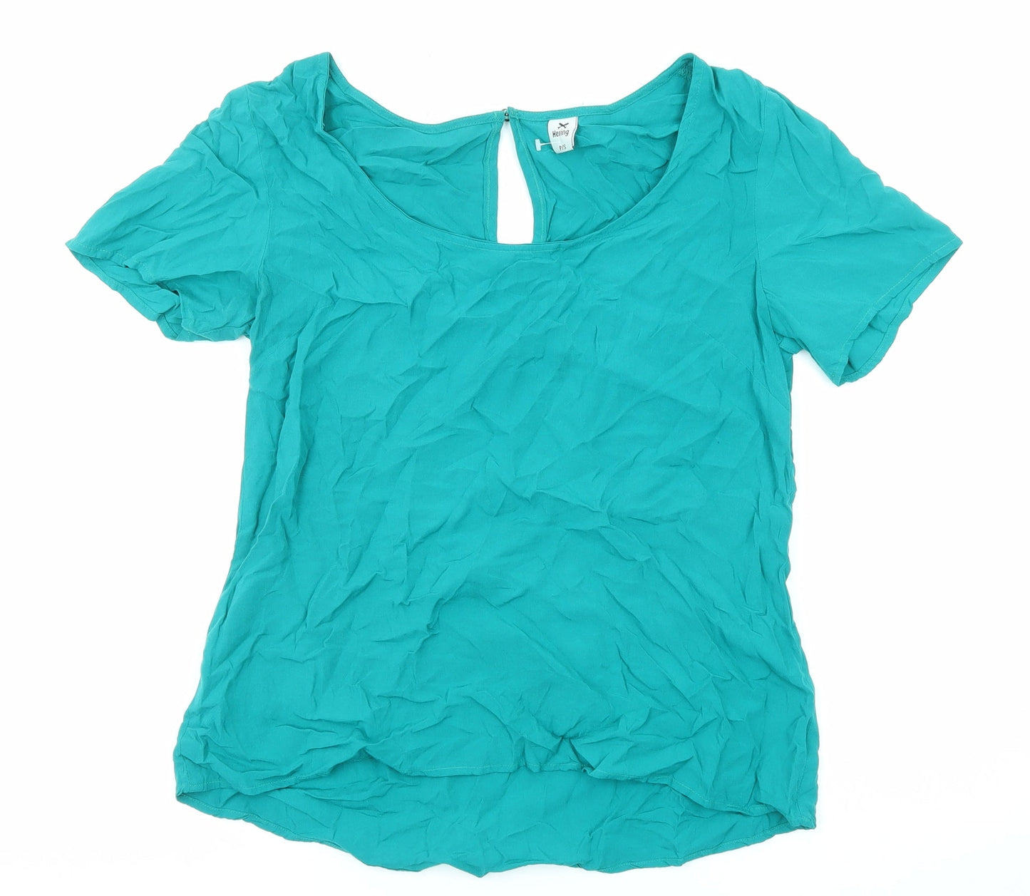 Herringbone Womens Green Viscose Basic Blouse Size S Boat Neck