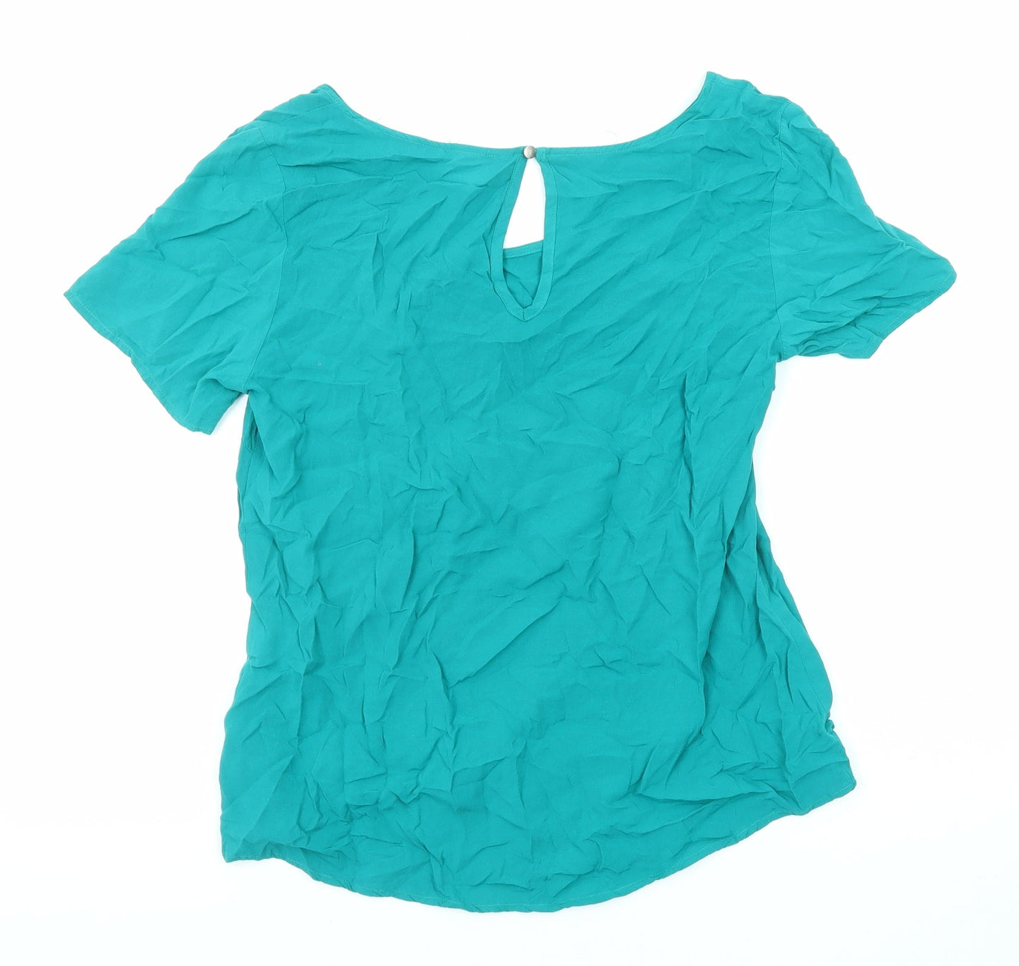 Herringbone Womens Green Viscose Basic Blouse Size S Boat Neck