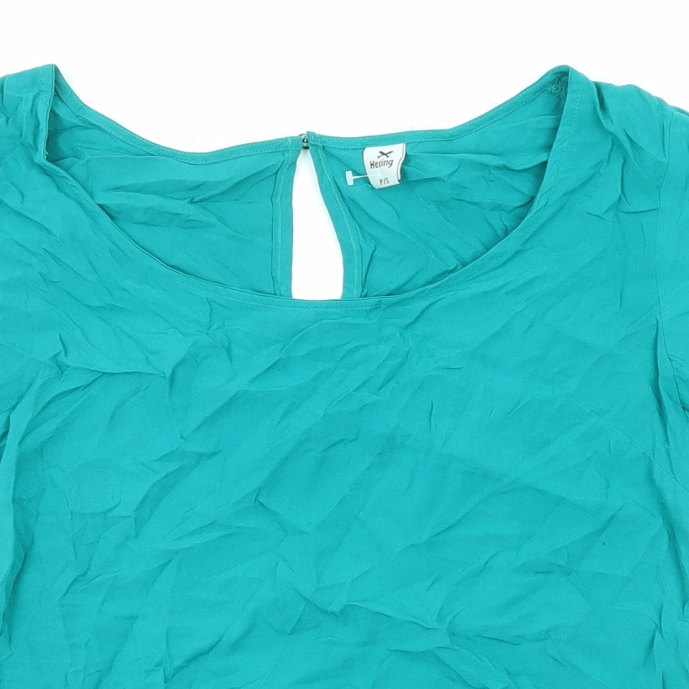Herringbone Womens Green Viscose Basic Blouse Size S Boat Neck