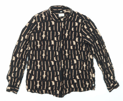 Milano Womens Black Geometric Viscose Basic Button-Up Size 12 Collared