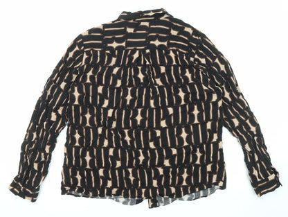 Milano Womens Black Geometric Viscose Basic Button-Up Size 12 Collared