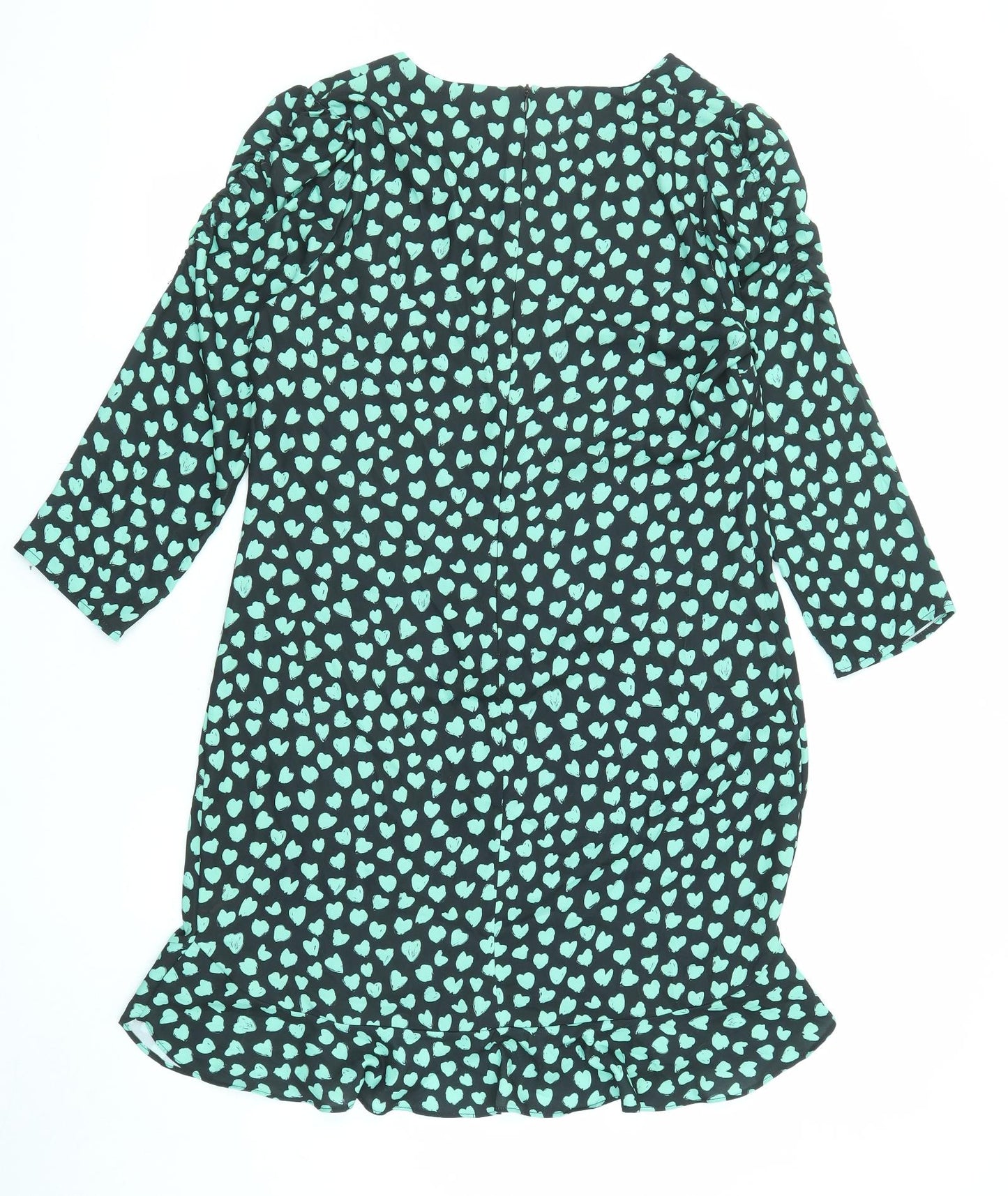 Sosandar Womens Black Geometric Polyester A-Line Size 12 V-Neck Zip - Heart pattern