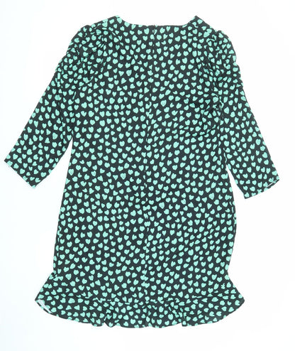 Sosandar Womens Black Geometric Polyester A-Line Size 12 V-Neck Zip - Heart pattern