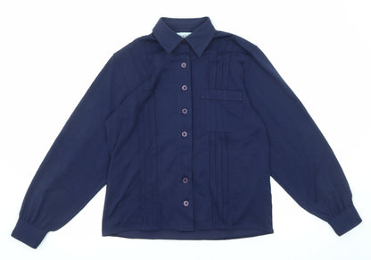 Feminella Womens Blue Polyester Basic Button-Up Size 10 Collared