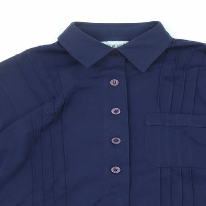 Feminella Womens Blue Polyester Basic Button-Up Size 10 Collared