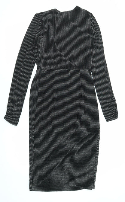 Lipsy Womens Black Striped Polyester A-Line Size 8 V-Neck Pullover