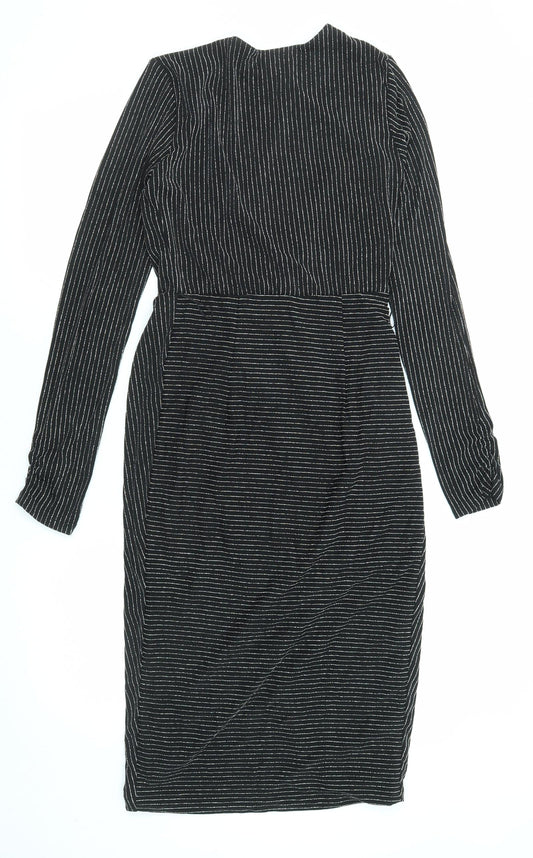 Lipsy Womens Black Striped Polyester A-Line Size 8 V-Neck Pullover