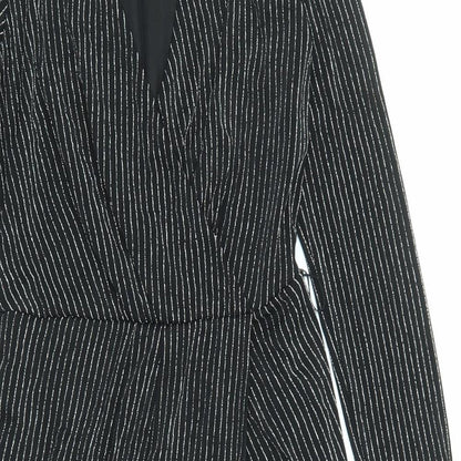 Lipsy Womens Black Striped Polyester A-Line Size 8 V-Neck Pullover