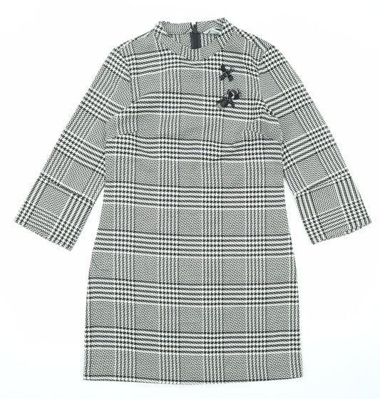 H&M Womens Black Plaid Polyester A-Line Size 8 Round Neck Zip