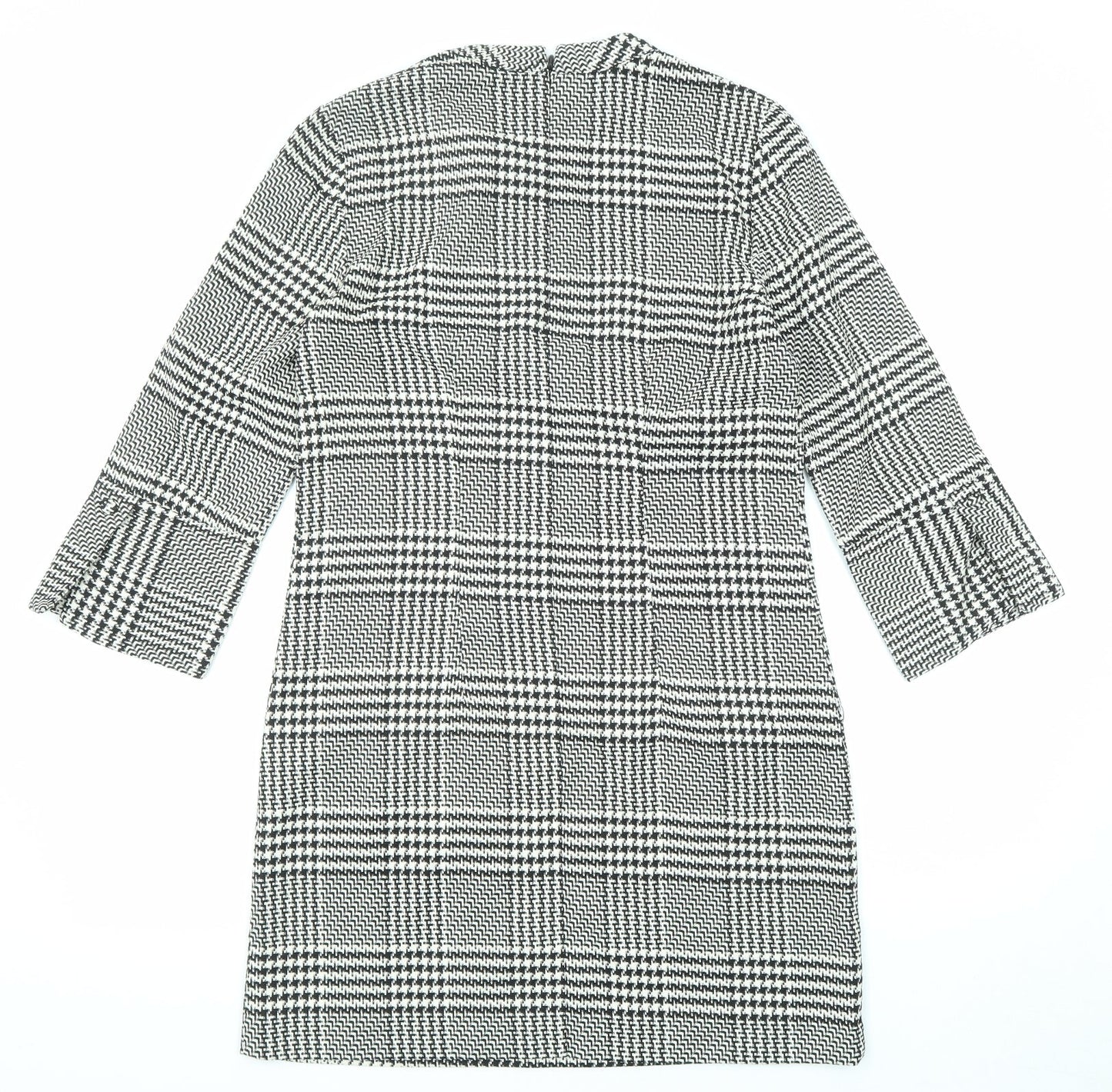 H&M Womens Black Plaid Polyester A-Line Size 8 Round Neck Zip