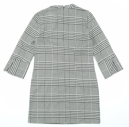 H&M Womens Black Plaid Polyester A-Line Size 8 Round Neck Zip