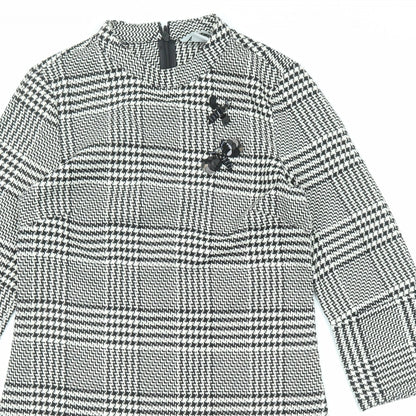 H&M Womens Black Plaid Polyester A-Line Size 8 Round Neck Zip