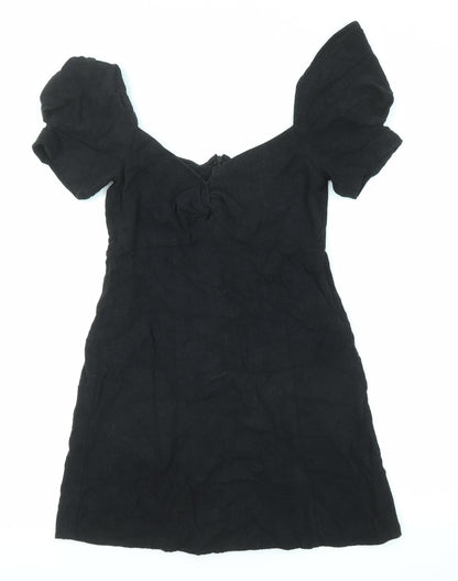Stradivarius Womens Black Viscose Mini Size M V-Neck Zip