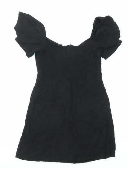Stradivarius Womens Black Viscose Mini Size M V-Neck Zip