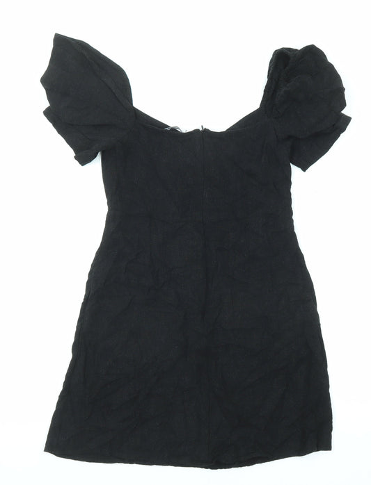Stradivarius Womens Black Viscose Mini Size M V-Neck Zip